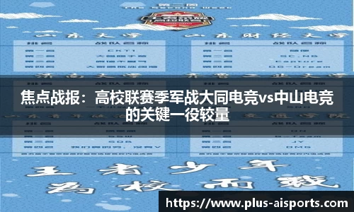 焦点战报：高校联赛季军战大同电竞vs中山电竞的关键一役较量