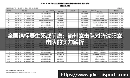 全国锦标赛生死战前瞻：衢州拳击队对阵沈阳拳击队的实力解析